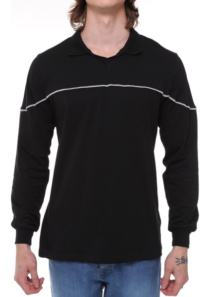 Uzun Kollu T- Shirt Penye Polo Yaka Pamuk Siyah Erkek fiyatları