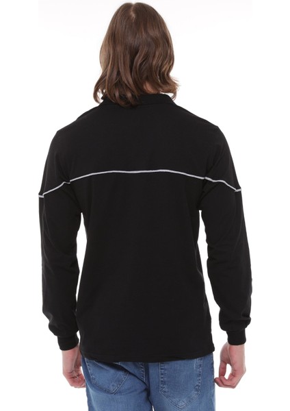 Uzun Kollu T- Shirt Penye Polo Yaka Pamuk Siyah Erkek modelleri