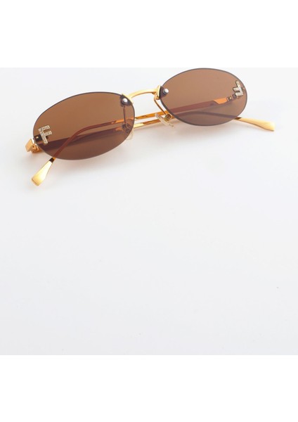 Ffirst Oval Taşlı Tasarım Güneş Gözlüğü - Kahverengi