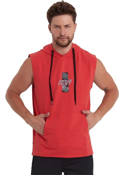 Erkek Kapüşonlu Kanguru Cepli Kolsuz Sweatshirt