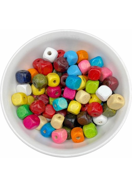 11 mm Karışık Renkli Küp Ahşap,tahta Boncuk (50 Gr,~63 Adet ) fiyatları