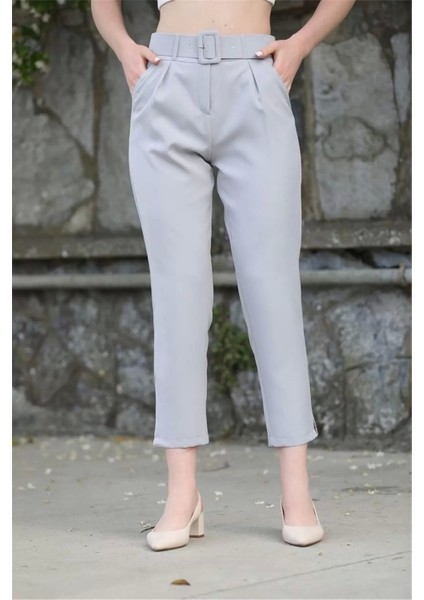 Kemer ve Pile Detaylı Kumaş Pantolon 1754 Gri fırsatları