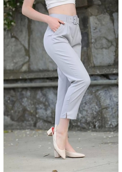 Kemer ve Pile Detaylı Kumaş Pantolon 1754 Gri indirimleri