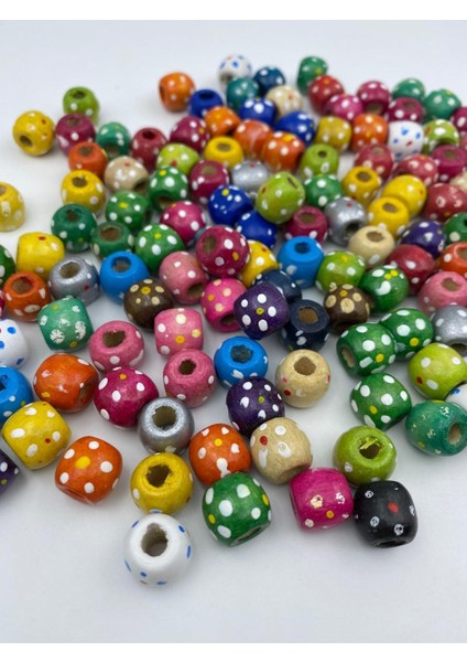 12 mm Karışık Renkli Çiçek Puantiye Desenli Ahşap,tahta Boncuk (25 Gr,~40 Adet ) fiyatları