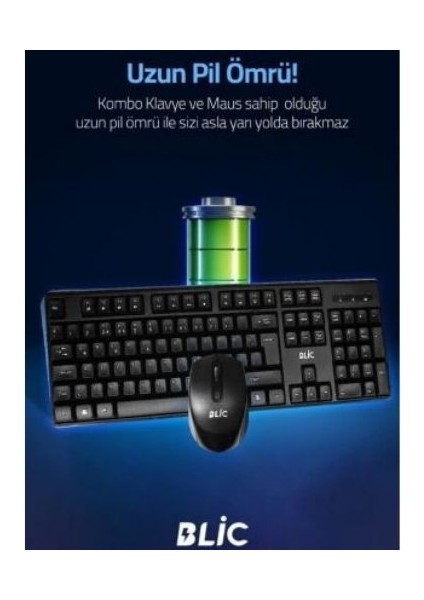 Bkb1 Siyah Türkçe Q Ev Ofis Kullanıma Uygun Kablosuz Klavye Mouse Set