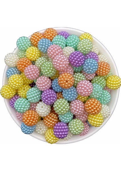 50GR Karışık Pastel Renkli 14MM Böğürtlen Model Inci Boncuk ,takı, Hobi Boncuğu ( ~52 Adet)