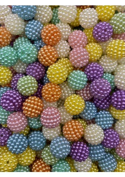 50GR Karışık Pastel Renkli 14MM Böğürtlen Model Inci Boncuk ,takı, Hobi Boncuğu ( ~52 Adet)