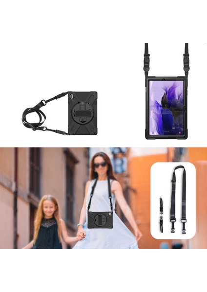 Samsung Galaxy Tab S7 Fe Lte T730 T735 T737 Kılıf Yatay Standlı ve Askılı Military Amazing Defender Zırh Özellikli Kılıf (Model SM-T730/T733/T735/T737) fiyatları