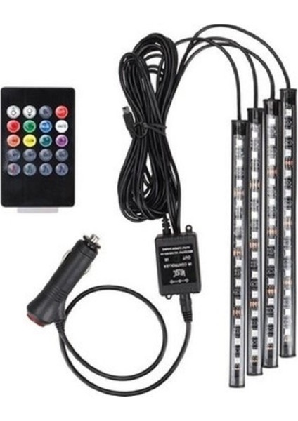 Ayak Altı LED Kumandalı Araç İçi Aydınlatma 4'lü Sese Duyarlı Renk