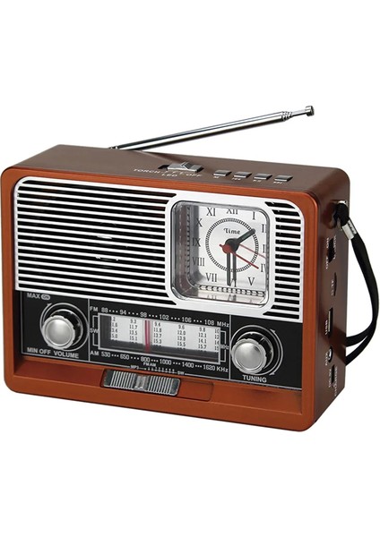 Nostaljik Radyo Fm Ahşap Görünümlü Bluetooth Hoparlör Ahşap Renk Vintage Saatli Işıklı USB Sd fiyatları