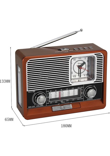 Nostaljik Radyo Fm Ahşap Görünümlü Bluetooth Hoparlör Ahşap Renk Vintage Saatli Işıklı USB Sd modelleri