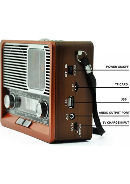 Nostaljik Radyo Fm Ahşap Görünümlü Bluetooth Hoparlör Ahşap Renk Vintage Saatli Işıklı USB Sd indirimleri