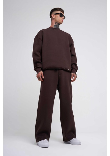 Erkek Baggy Oversize Kahverengi Eşofman Altı