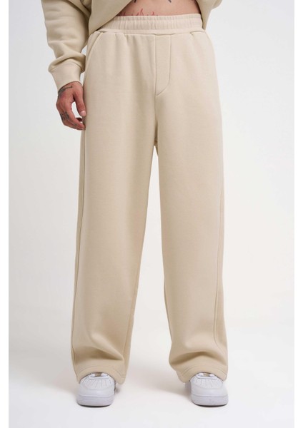 Erkek Baggy Oversize Açık Bej Eşofman Altı