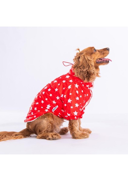 Stars Red Peluşlu Su Geçirmez Küçük Irk Köpek Yağmurluğu