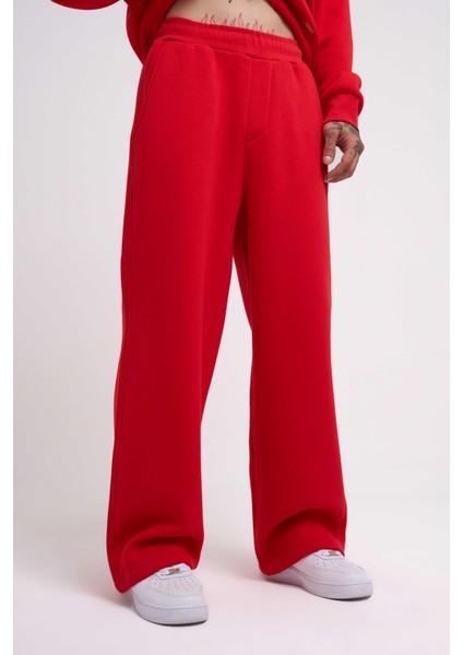 Erkek Baggy Oversize Kırmızı Eşofman Altı