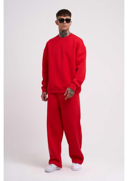 Erkek Baggy Oversize Kırmızı Eşofman Altı