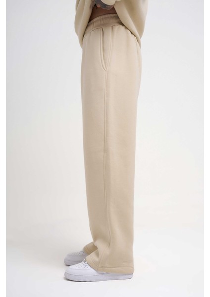 Erkek Baggy Oversize Açık Bej Eşofman Altı