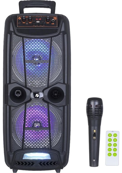 Işıklı Büyük Boy Party Box Bluetooth Hoparlör Taşınabilir Şarjlı Ses Sistemi Radyolu Karaoke Mic