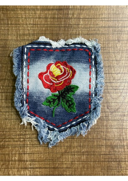10X9 cm Kot Kırmızı Gül Nakış Işleleme Tiftikli Gömlek Cep Dikiş Aksesuarı