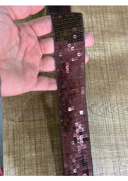 En 4 cm Kahverengi Pul Payetli Şerit Dekoratif Şerit Bordür (1 Metre )