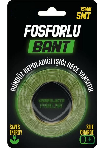 Yapışkanlı Fosforlu Bant 15- mm x 5 mt