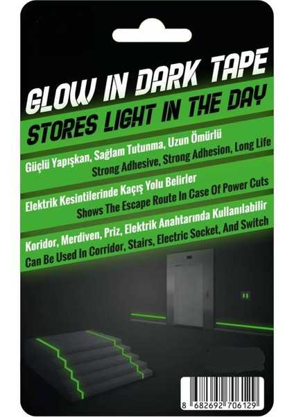 Yapışkanlı Fosforlu Bant 15- mm x 5 mt