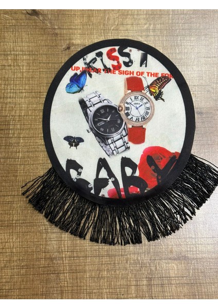 24X18 cm Ütü Ile Yapışan Püsküllü Saat Görselli Arma Yama Dikiş Hobi Aksesuarı