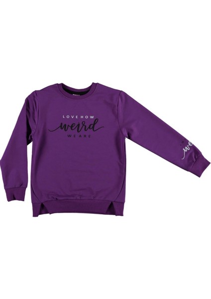 Kız Çocuk Love How Yazı Desenli Mor Sweatshirt