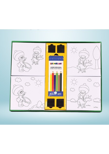 Çocuklar Için 4’lü 15 x 15 cm cm Interaktif Karton Kanvas Mandala – 6’lı Jumbo Kalem Hediyeli