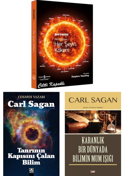 Neredeyse Her Şeyin Kökeni (Graham Lawton) + Tanrının Kapısını Çalan Bilim (Carl Sagan) + Karanlık Bir Dünyada Bilimin Mum Işığı (Carl Sagan) / 3 Kitap Set