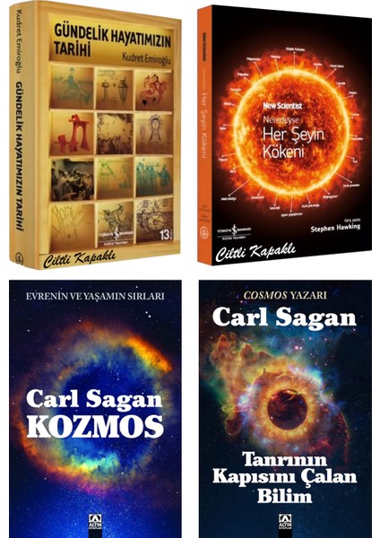 Nerdeyse Her Şeyin Kökeni (Graham Lawton) + Gündelik Hayatımızın Tarihi (Kudret Emiroğlu) + Kozmos (Carl Sagan) + Tanrının Kapısını Çalan Bilim (Carl Sagan) / 4 Kitap Set