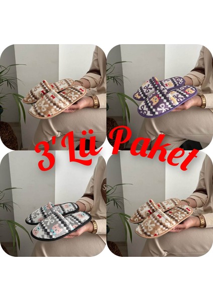 3'lü Paket Kışlık Rahat Kadın Ev Terliği Terlik
