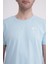 Palmiye Nakışlı Bisiklet Yaka Açık Mavi Tshirt 3