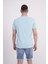 Palmiye Nakışlı Bisiklet Yaka Açık Mavi Tshirt 4