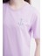 Çapa Nakışlı Bisiklet Yaka Lila Unisex T-Shirt 3