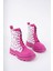 Pembe Beyaz Renkli Barbie Baskılı Fermuarlı Bağcıklı Lüks Kız Çocuk Botu 1