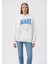 Kadın Mavi Logo Baskılı Kapüşonlu Beyaz Sweatshirt 1600361-81964 2