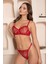 Hera Lingerie Kırmızı Desenli Balenli Dantelli Sütyen Tül Tanga Takımı 1