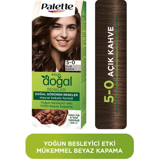 Palette Kalıcı Doğal Renkler 5-0 Açık Kahve Saç Boyası Kakao Yağı & Yulaf Çekirdeği Özü ile