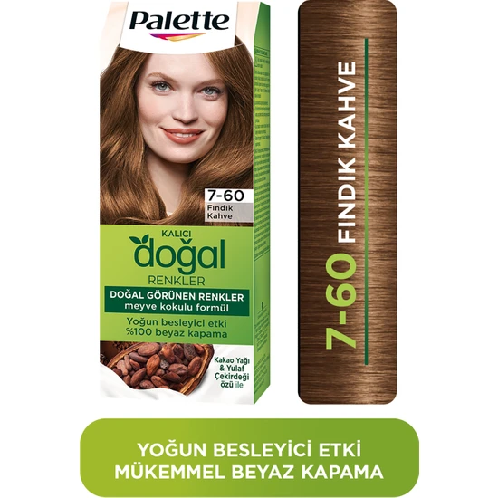 Palette Kalıcı Doğal Renkler 7-60 Fındık Kahve  Saç Boyası Kakao Yağı & Yulaf Çekirdeği Özü ile