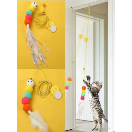 Tineke Elastik Kendinden Yapışkanlı Renkli Kedi Oyun Oltası Kedi Oyuncağı Yapışkanlı Olta Eğitim Oyuncağı