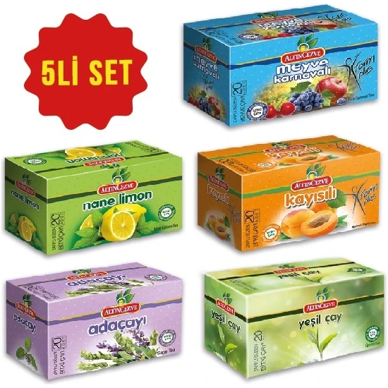Altıncezve Sallama Çay 5'li Paket Nane Limon, Adaçayı, Meyve Karnavalı, Yeşilçay, Kayısılı Form