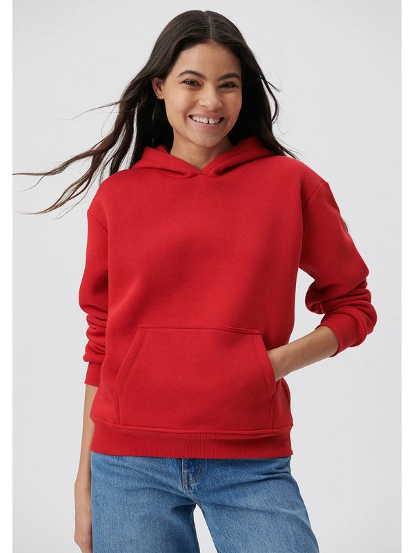 Mavi Kadın Kapüşonlu Kırmızı Basic Sweatshirt 167299-82054