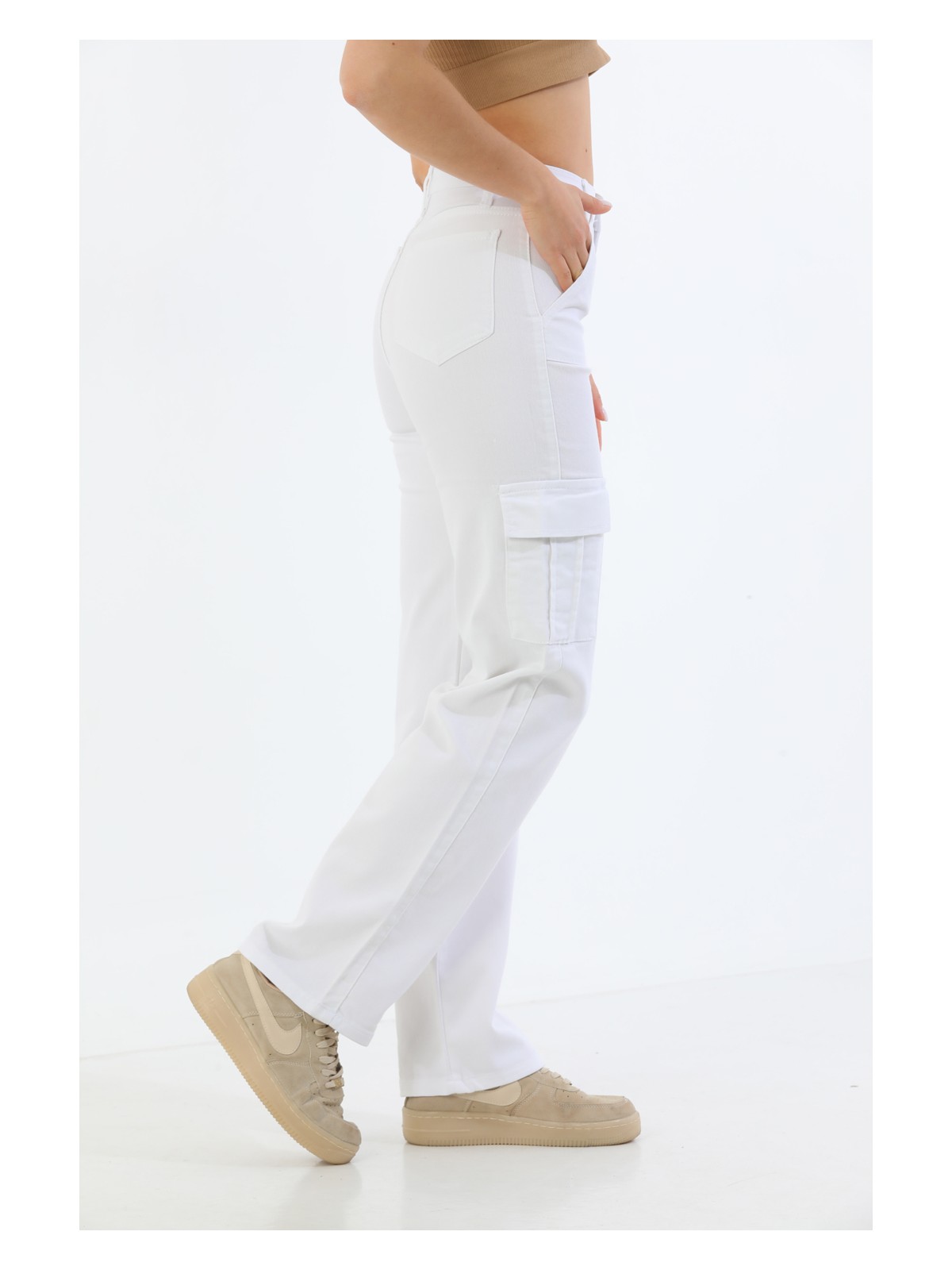 Bikelife Vizon Kargo Cepli Likralı Yüksek Bel Wide Leg Pantolon - Görsel 10