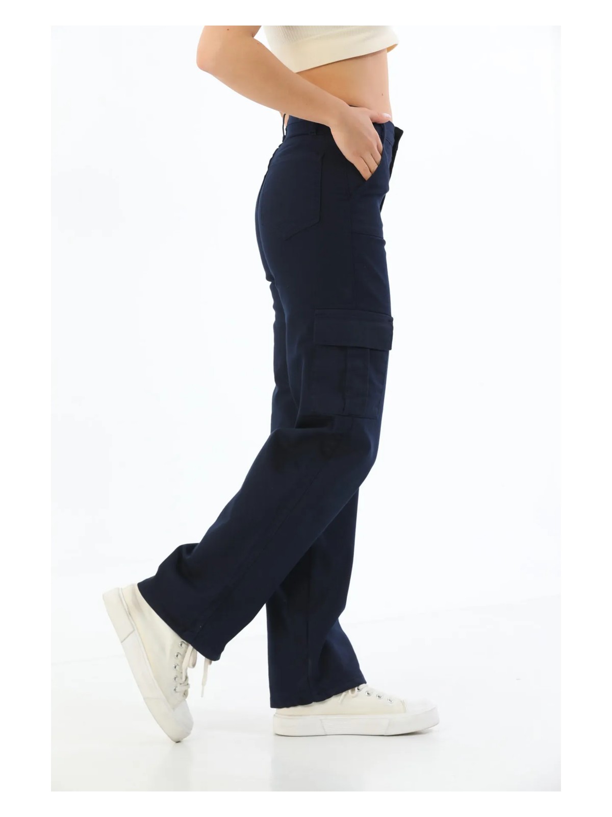 Bikelife Vizon Kargo Cepli Likralı Yüksek Bel Wide Leg Pantolon - Görsel 3