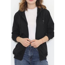 Sendegiy Baskılı Fermuarlı Sweat Siyah