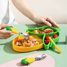 Jojobebek Mısır Figürlü Vakumlu Silikon Mama Tabağı, Silikon Saplı Çelik Uçlu Çatal ve Kaşık