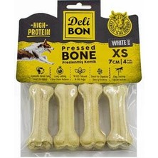 Delibon Deri Press Köpek Kemik 7 cm  Xs Boy 4lü Paket Beyaz