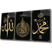 Rosyvien Allah, Muhammed ve Ayetel Kursi 3 Parça Set Cam Tablo, Dini Islami Ev ve Ofis Hediyelik Duvar Dekoru